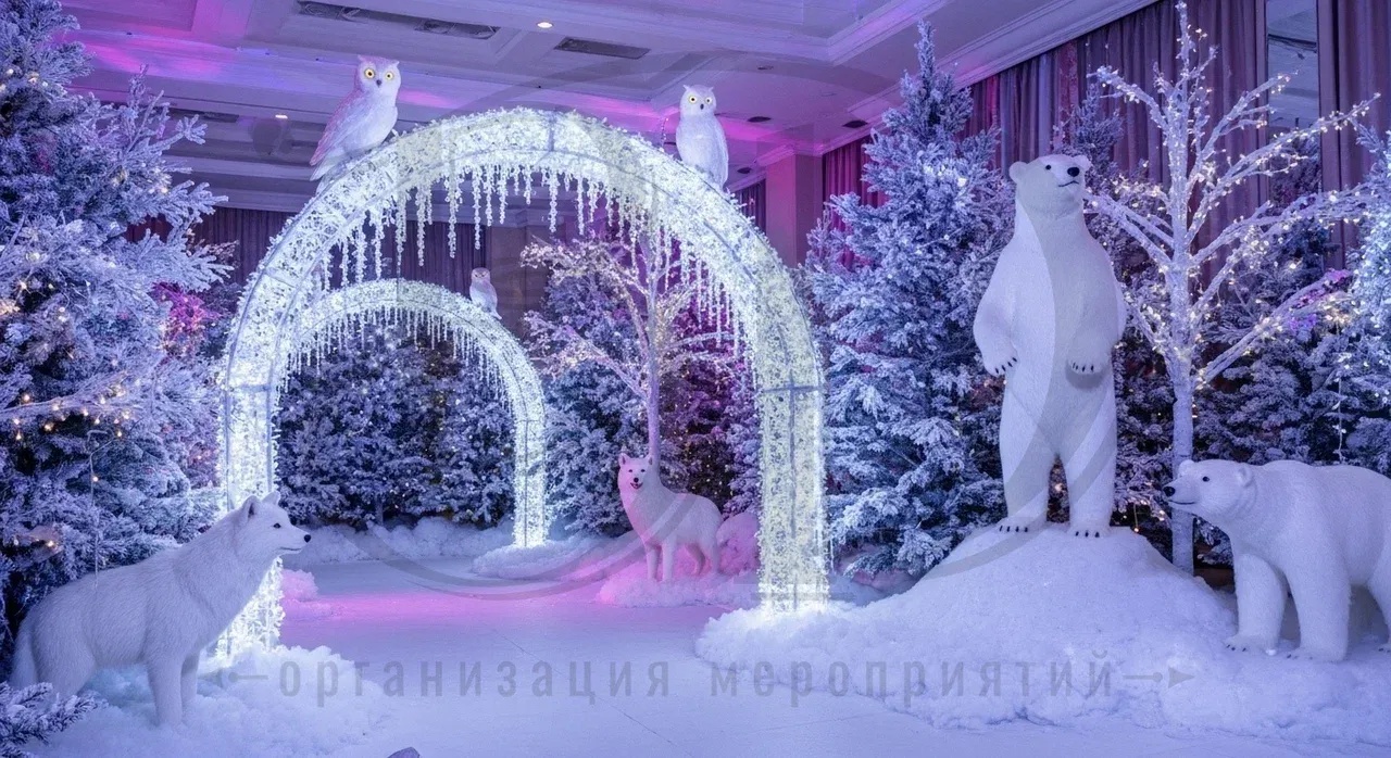 Фотозона на вечеринке в Новый Год с имитацией снега