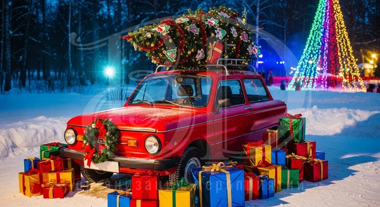 Фотозона на улице для гостей новогодней вечеринки