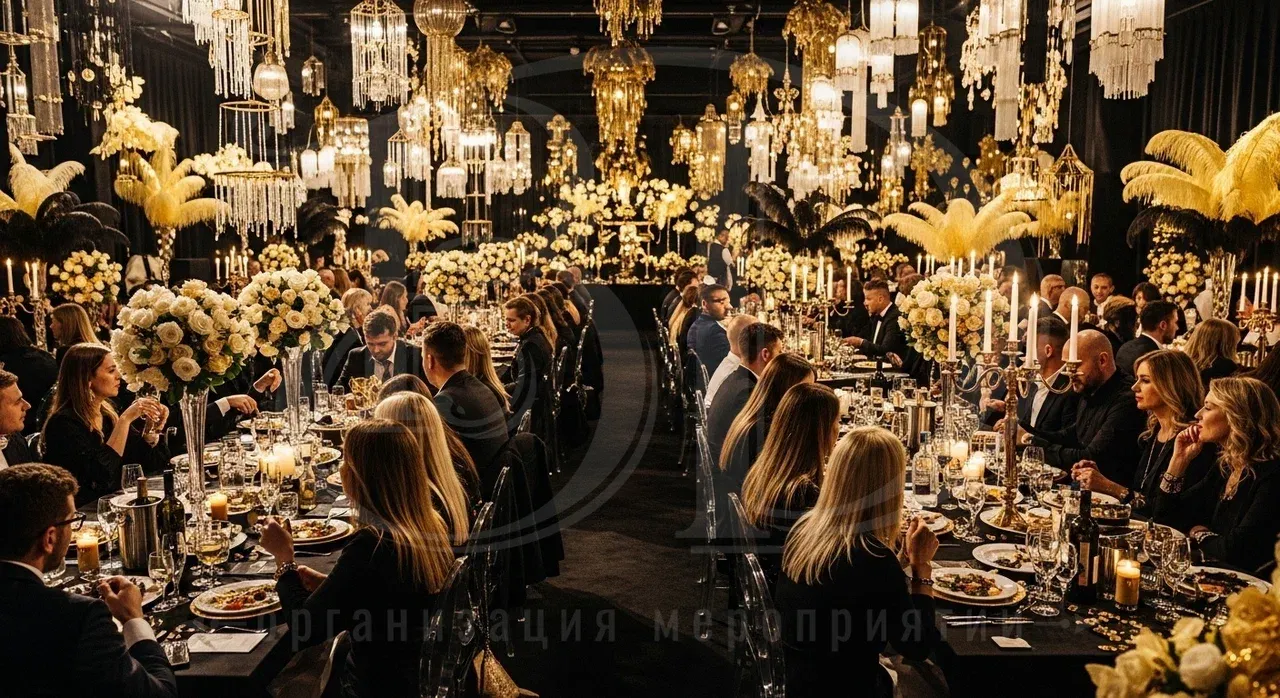 Блэк вечеринка в сочетании чёрного и золотого цветов