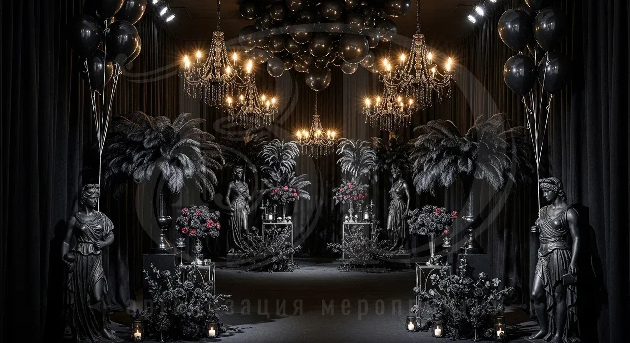 Вечеринка в чёрном стиле: оформление фотозоны