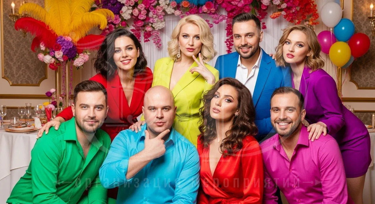 Общее фото гостей вечеринки в цвете