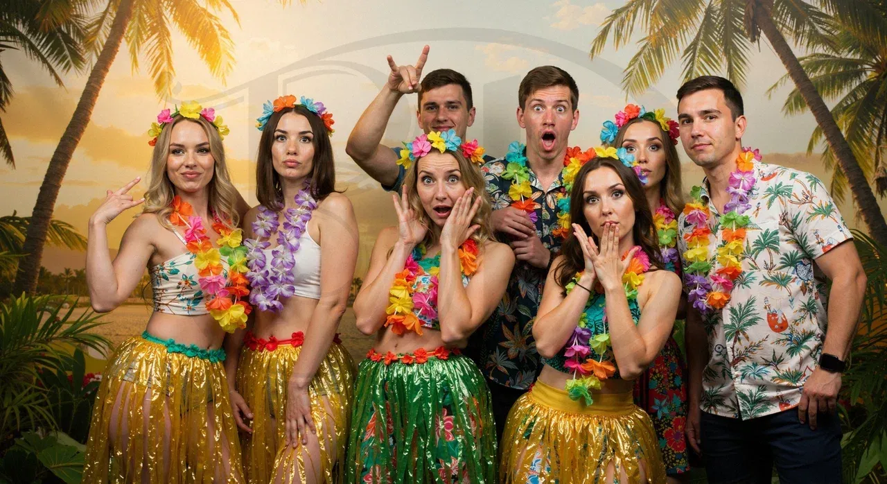 Гости гавайской вечеринки