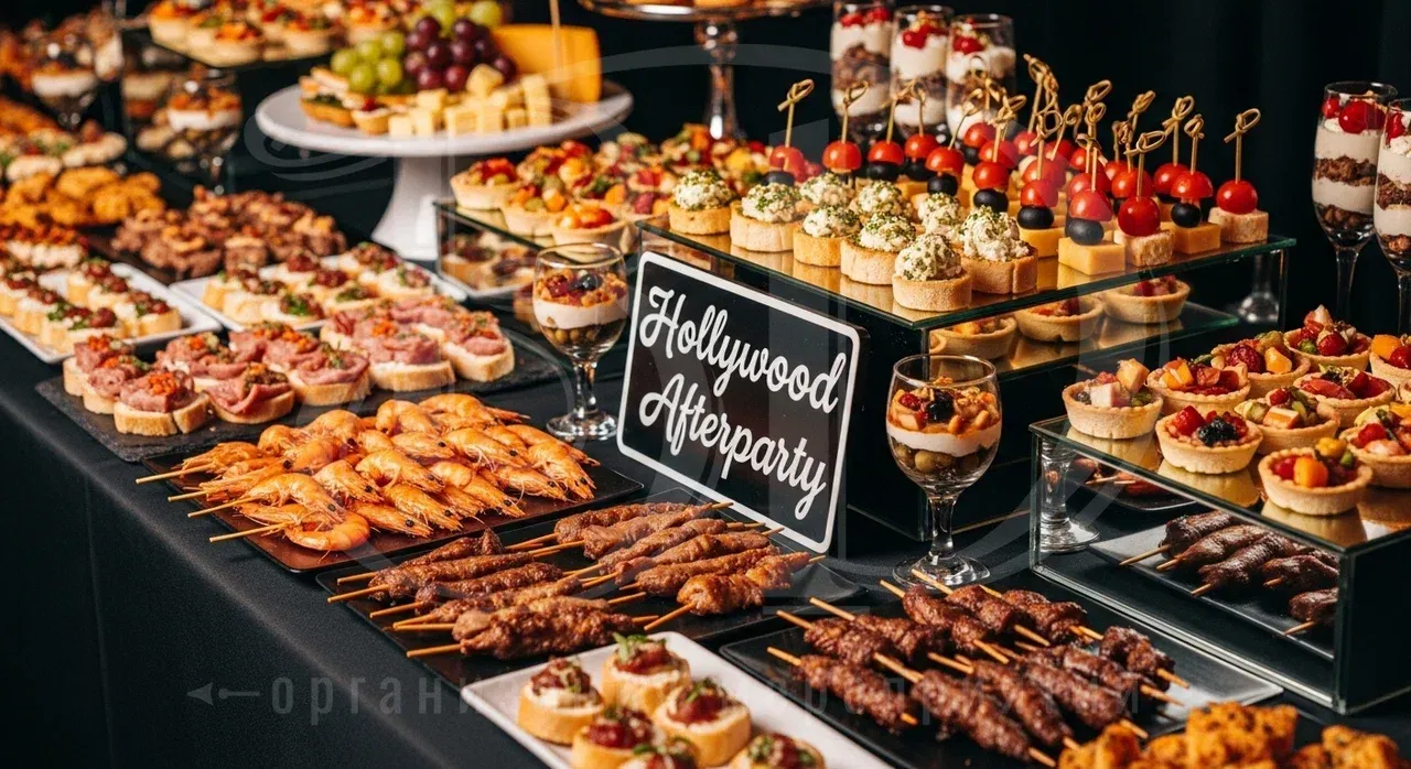 Банкетное меню или фуршетные закуски для гостей вечеринки в стиле Голливуд