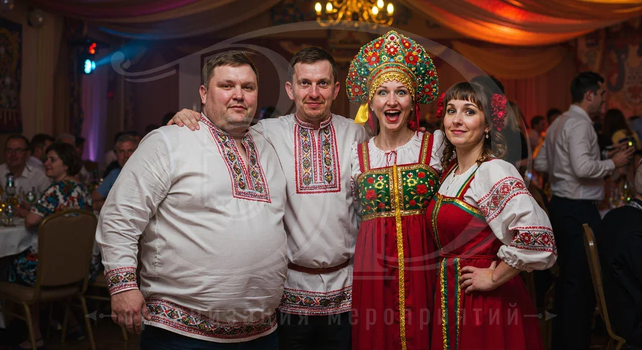 Костюмы гостей на вечеринке в русском стиле
