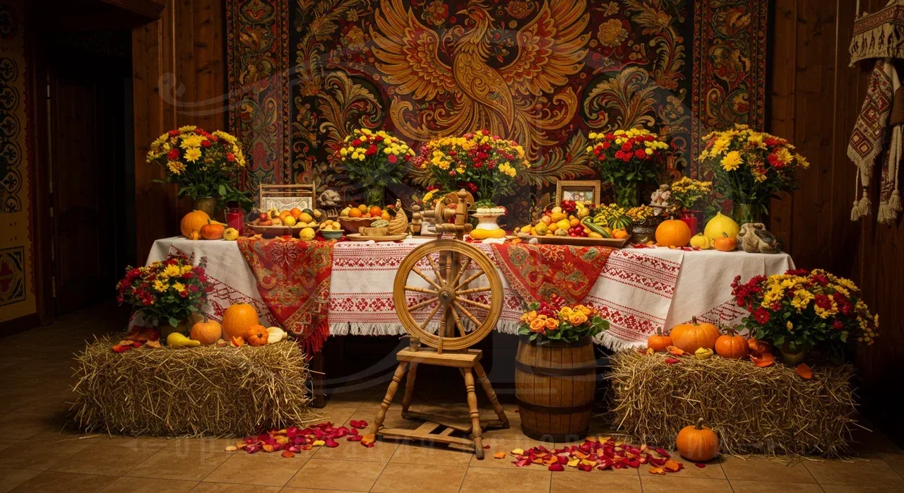 Фотозона на вечеринке в русском стиле