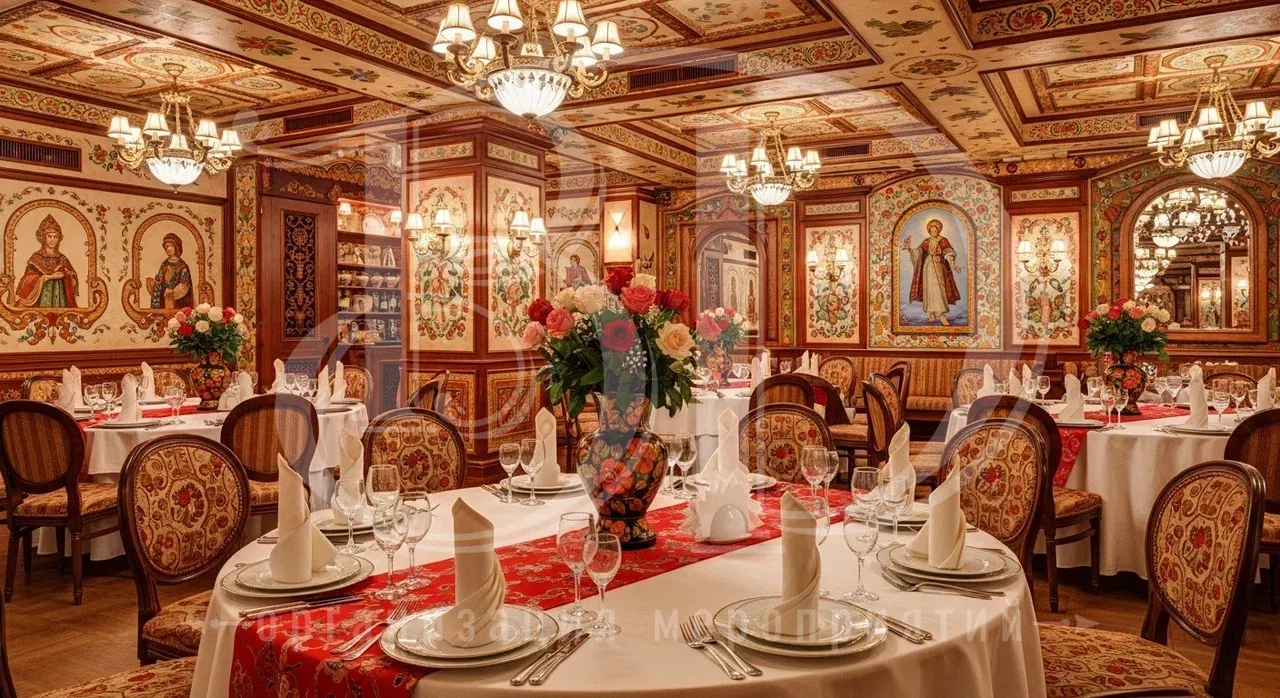 Декорирование выбранной локации для вечеринки А-ля Рус