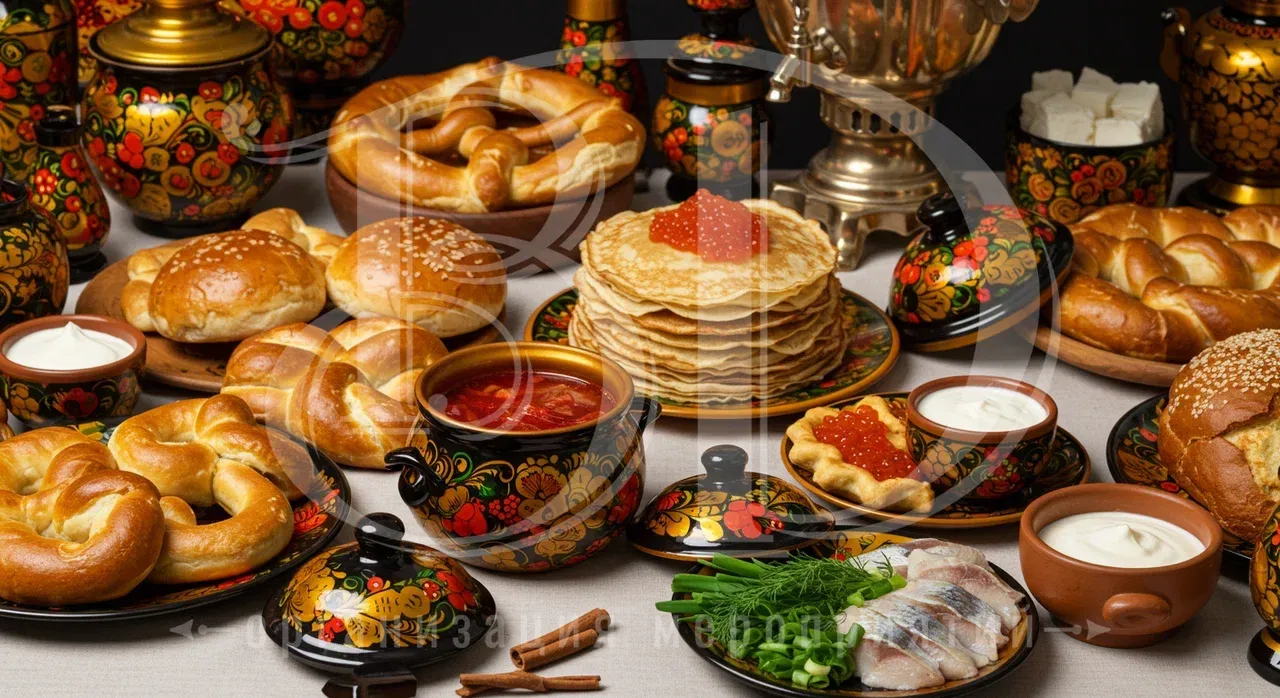 Угощения на банкете вечеринки в стиле русских сказок