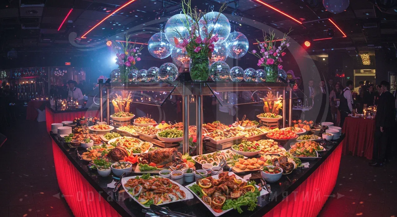 Банкетное меню на вечеринке в стиле 80-х