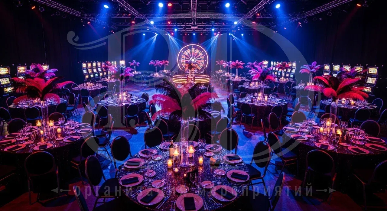 Оформление пространства для вечеринки в стиле казино Лас-Вегаса