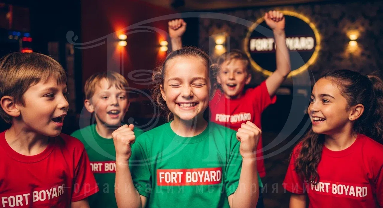 Довольные участники детского тимбилдинга Форт Боярд